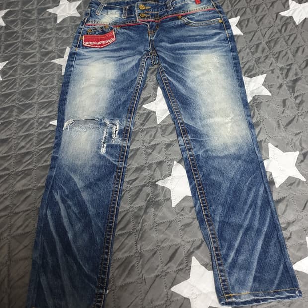 HOWLUK 로우라이즈 Y2K 슬림핏 투버튼 빈티지워싱 데님팬츠 (M)