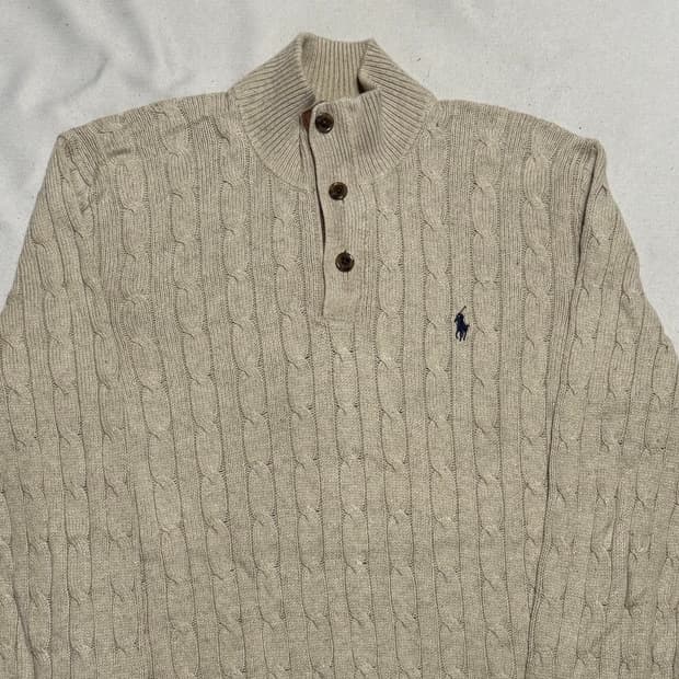 L 폴로랄프로렌 반집업 버튼 케이블 니트