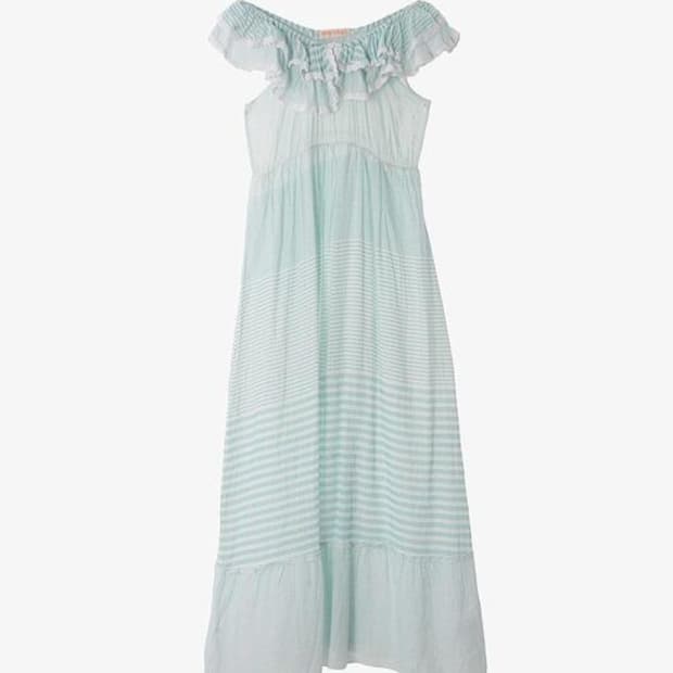 민트 프릴 오프숄더 롱 원피스