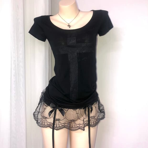 black glitter cross slim-fit top