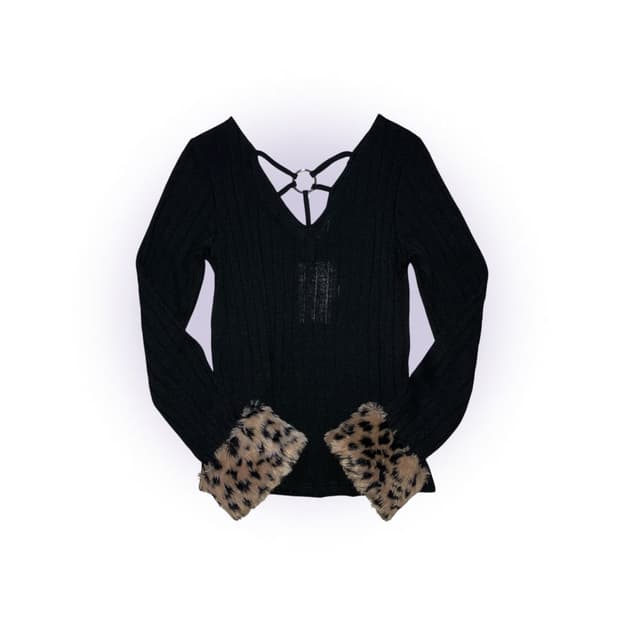 갸루 레오파드 퍼 백 링 포인트 니트 탑 핀터깔 일브 오네갸루