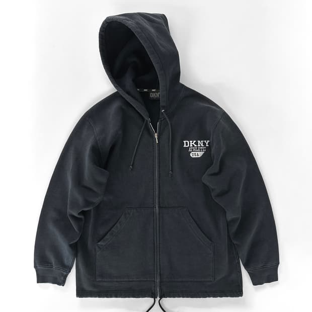 90~00s 빈티지 DKNY Athletic 페이디드 블랙 집업 후디