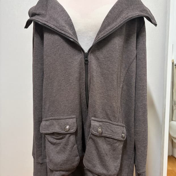 브라운 롱 후드 집업 가디건