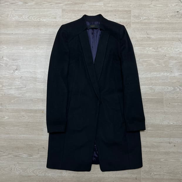 더아이잗 여성 모직 카라리스 싱글 브레스티드 롱코트 [블랙] XS/85