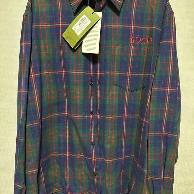 구찌 남성 플란넬 타탄 체크 셔츠 50 (새상품)
