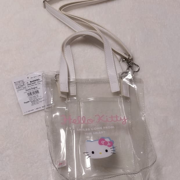 헬로키티 핀터깔 투명 폴리백 화이트 크로스백 