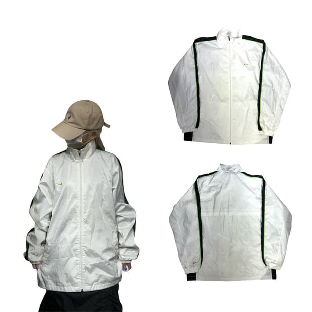 00s  나이키 화이트 바람막이 블랙 사이드 라인 자켓 XL