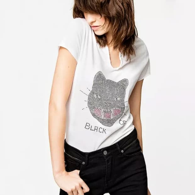 쟈딕앤볼테르 라인스톤 블랙 캣 티셔츠