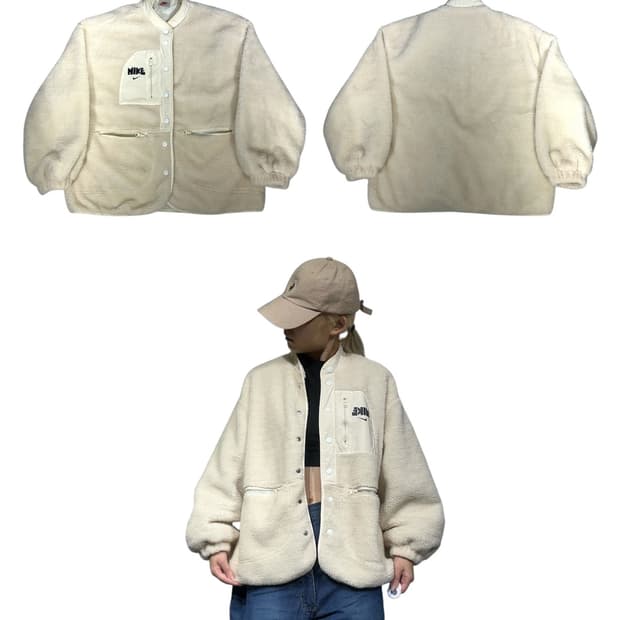 90s 나이키 아이보리 후리스 뽀글이 플리스 자켓 