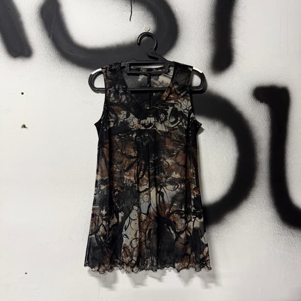 VTG 빈티지 딥브라운 플로럴 패턴 시스루 레이스 나시