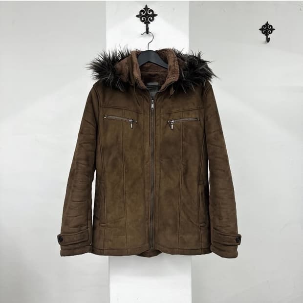 mustard khaki fur hood jacket