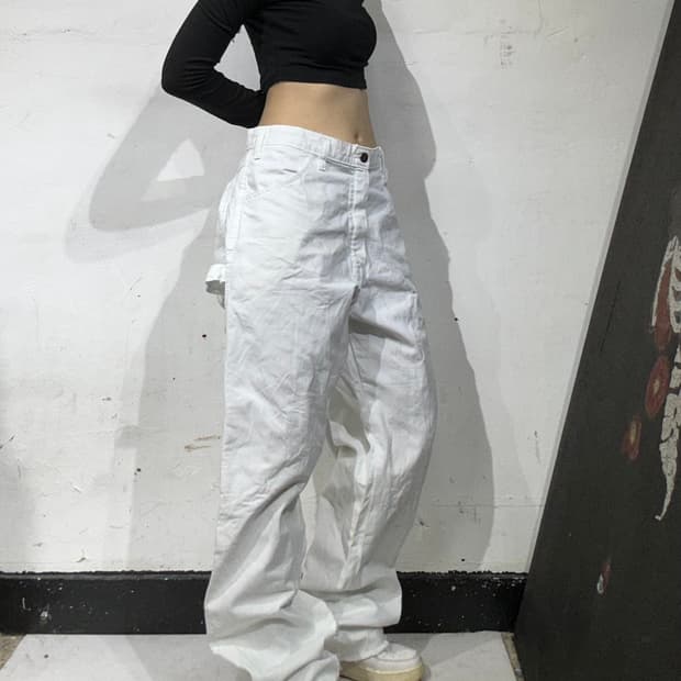 디키즈 화이트 카펜터 와이드 대대장 워크 팬츠 