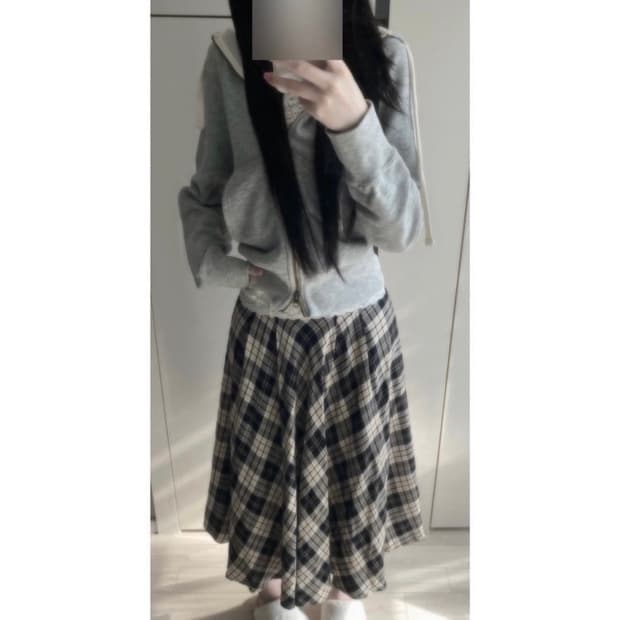 빈티지 체크 플리츠 스커트
