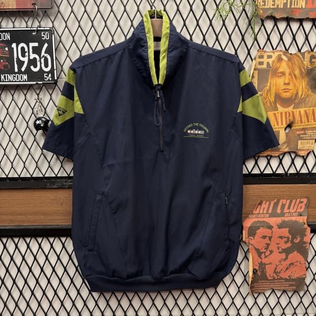 90s 아디다스 테니스 스포츠 반팔 아노락 전면 로고 포인트 네이비