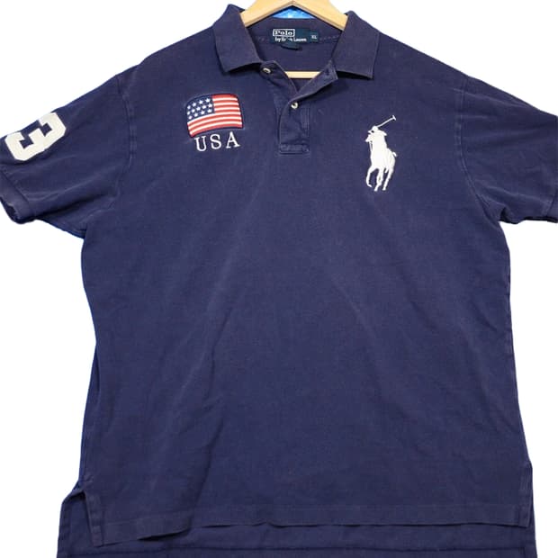 10s 폴로 랄프 로렌 커스텀핏 빅포니 USA 성조기 카라 반팔티