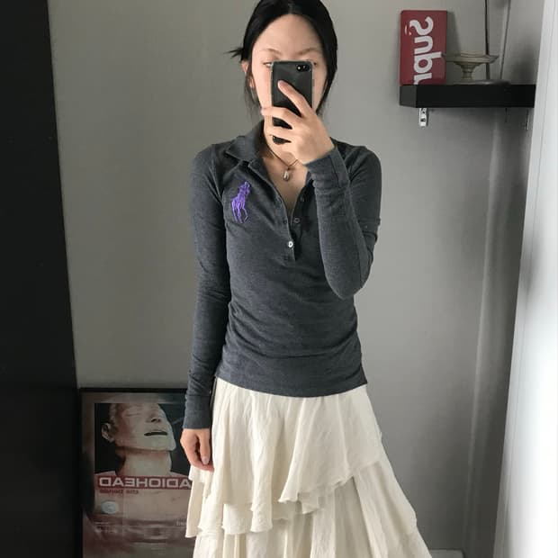 폴로 랄프로렌 빅포니로고 차콜 긴팔 카라티