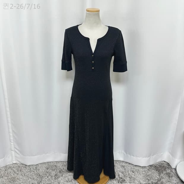 랄프로렌 여자 플레어 반팔 원피스 검정 금장 M