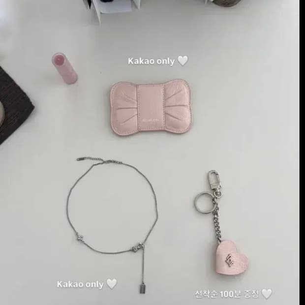 쓰리타임즈 선착순 키링+보우 카드지갑 핑크