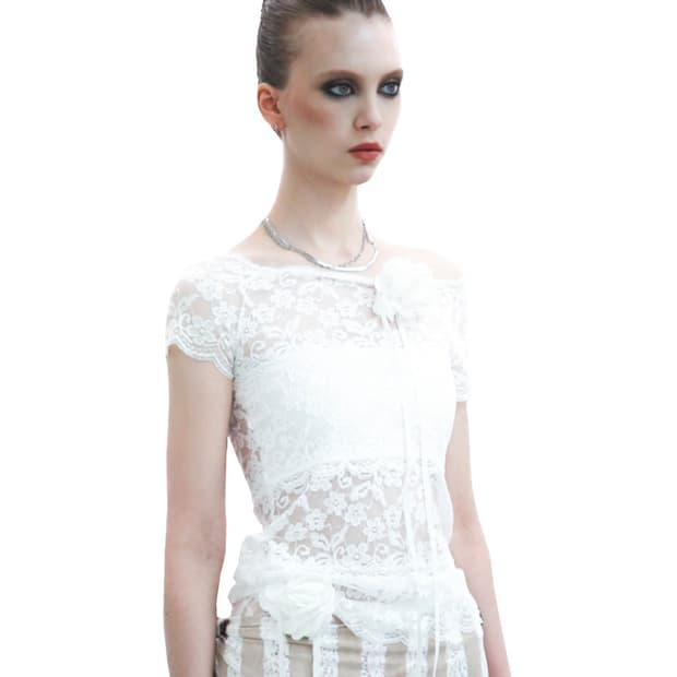 Kimyo 키묘 flower track lace top white 레이스