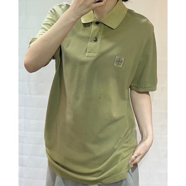 스톤아일랜드 로고 카키 반팔 카라티
