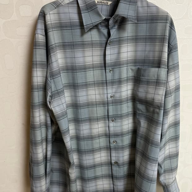 오라리 25ss 울 체크셔츠 그린 민트 3사이즈