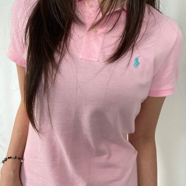 폴로 스키니핏 핑크 카라 반팔