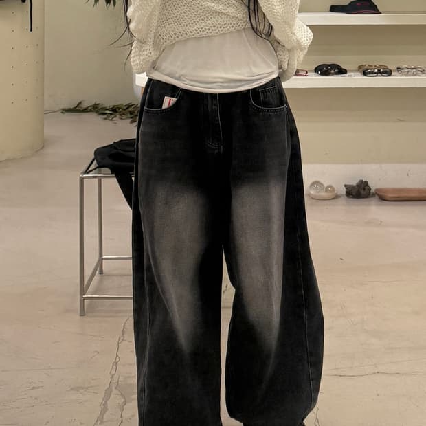 빈티지 워싱 핀턱 커브드 데님 팬츠 U647