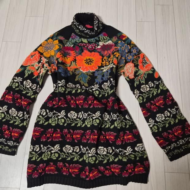 겐조(KENZO) 빈티지 플라워 자수 터틀넥 롱 니트