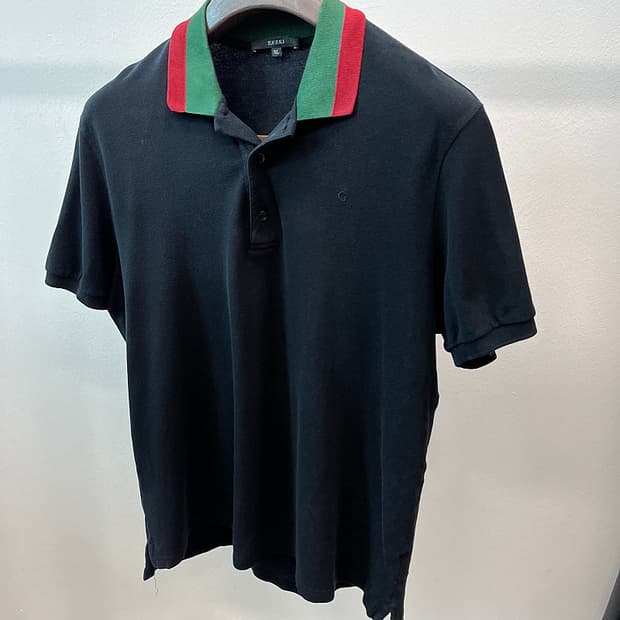 100-105) 구찌 카라 배색 카라티 