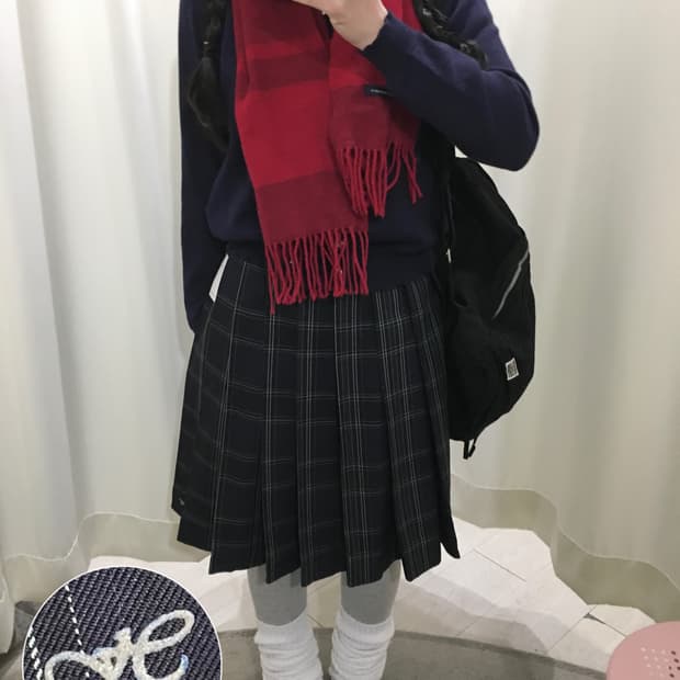 JPN 스쿨룩 체크 미디 스커트