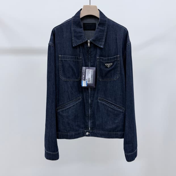 [S+급/XL] 프라다 삼각로고 라이트 데님 블루종 청자켓