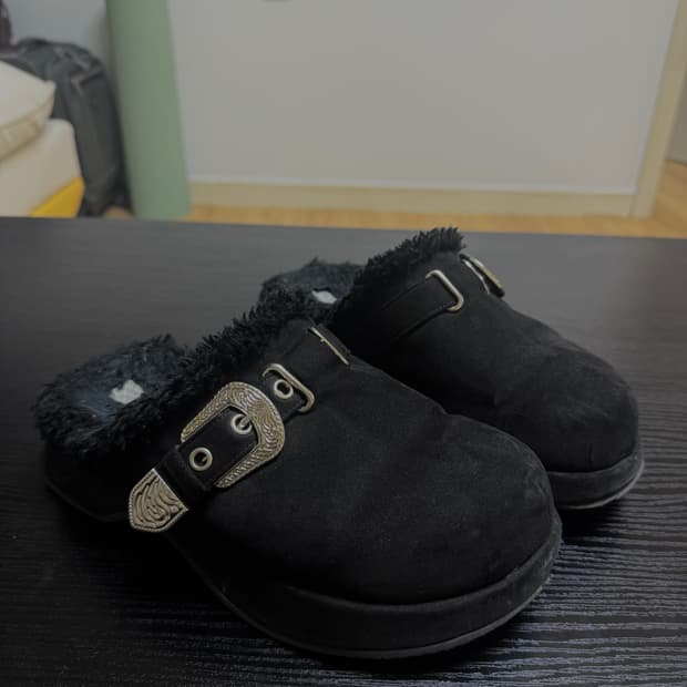 Khiho 기호 플랫폼 털 뮬 슬리퍼 245