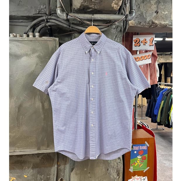 폴로 랄프로렌 체크 반팔 셔츠 퍼플 L #csz3350