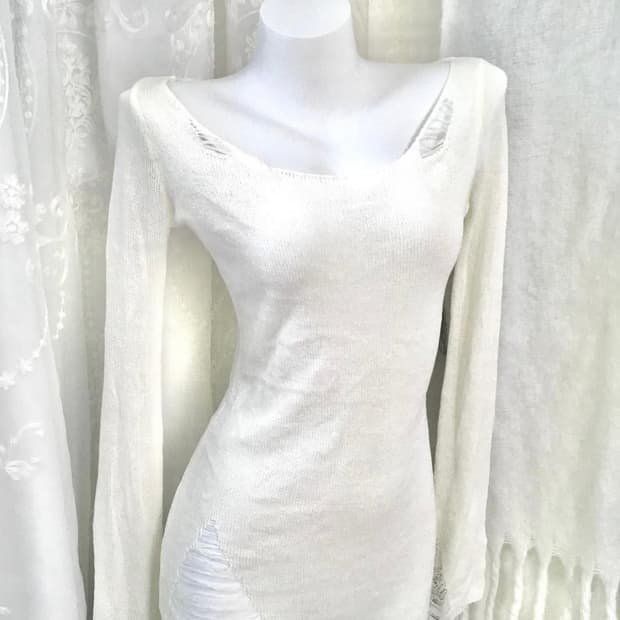 inpysecond 화이트 그런지 슬림 네트 롱슬리브