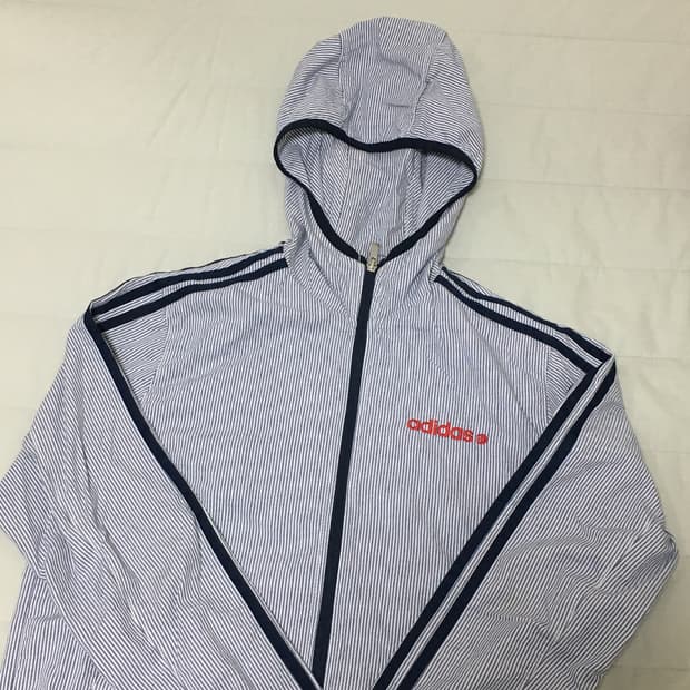 빈티지 아디다스 스트라이프 후드 집업 네이비