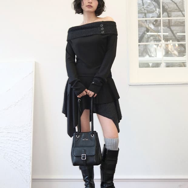 애즈온 FAYE 오프숄더 드레스 블랙 