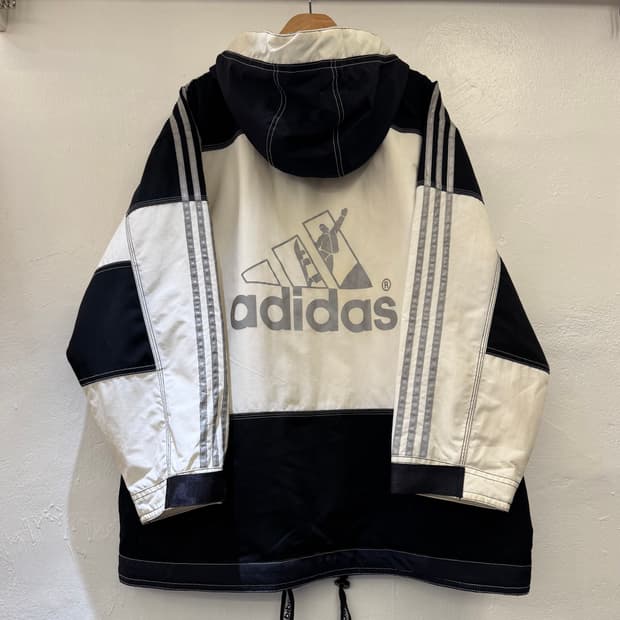 90‘s 아디다스 올드스쿨 오레오 스티치 빅로고 후드 점퍼
