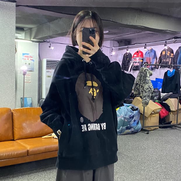 베이프 브라운빅로고 블랙 후드티 B3465