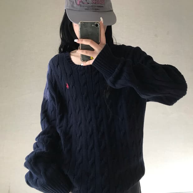 폴로 네이비 케이블 니트