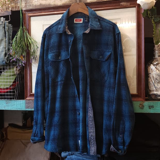 90s 랭글러 플리스 워크셔츠 플란넬 셔츠 청록색 xl