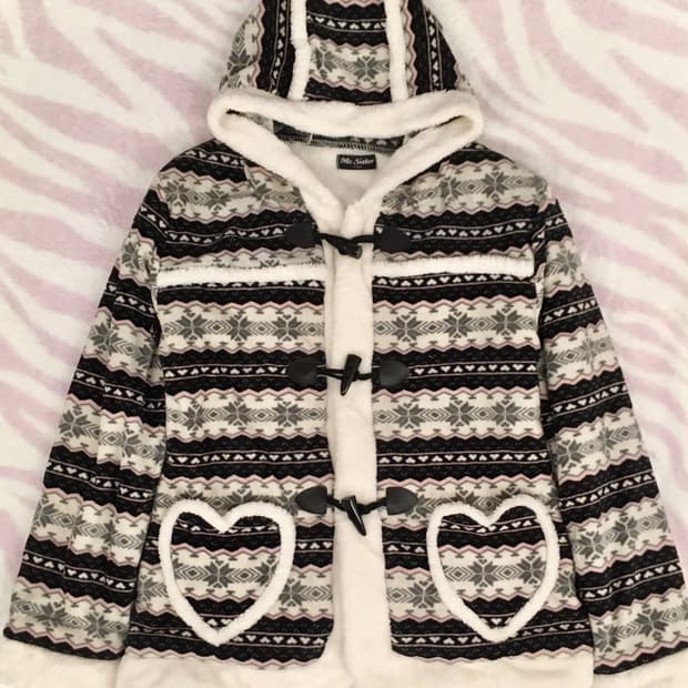 눈꽃 노르딕 연핑크 하트포켓 퍼 떡코 떡볶이코트 히메갸루 조지후쿠