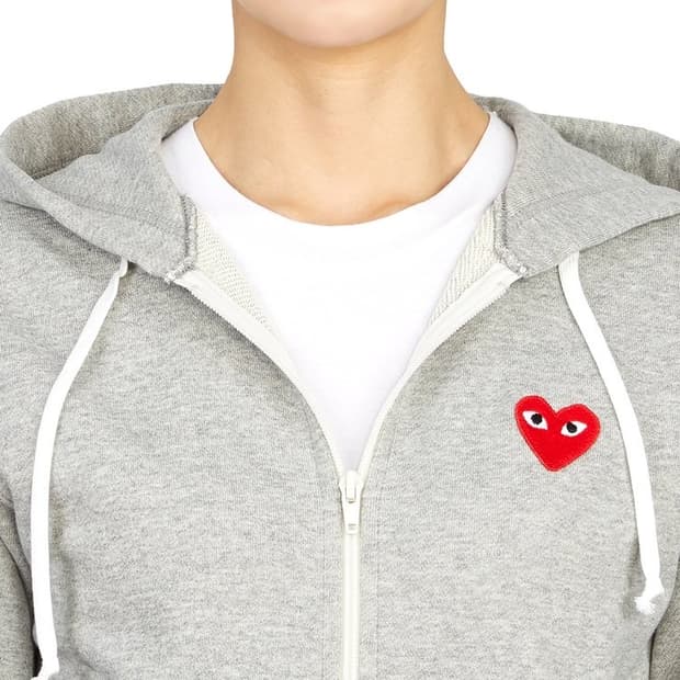 꼼데가르송 레드와펜 여성 후드집업 연그레이 백프린트5하트로고코튼슬리브회색