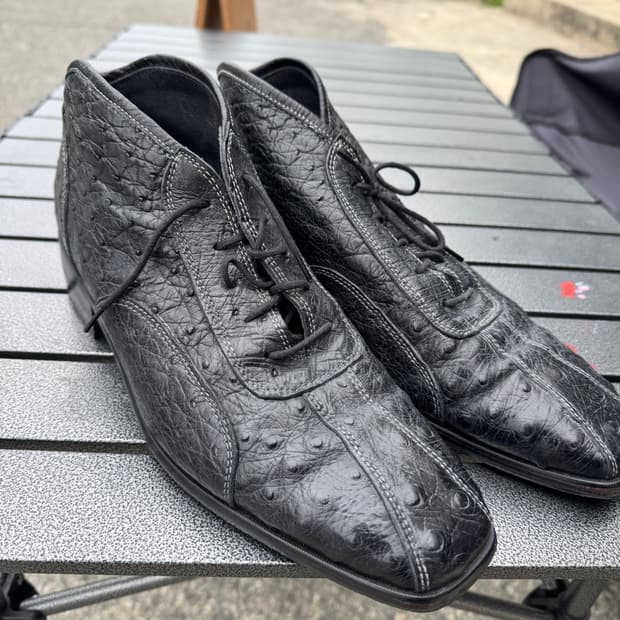 빈티지 타조가죽 스퀘어 구두