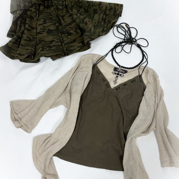 홀터 나시 & 밀리터리 와투케 3pcs 미니 세트