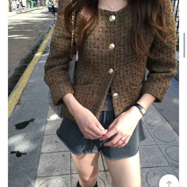 vegetable 베지터블 오브 울 금장 노카라 라운드 7부 트위드자켓