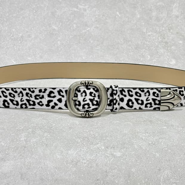 Oribell 호피 레오파드 프린팅 크롬 버클 웨스턴 벨트