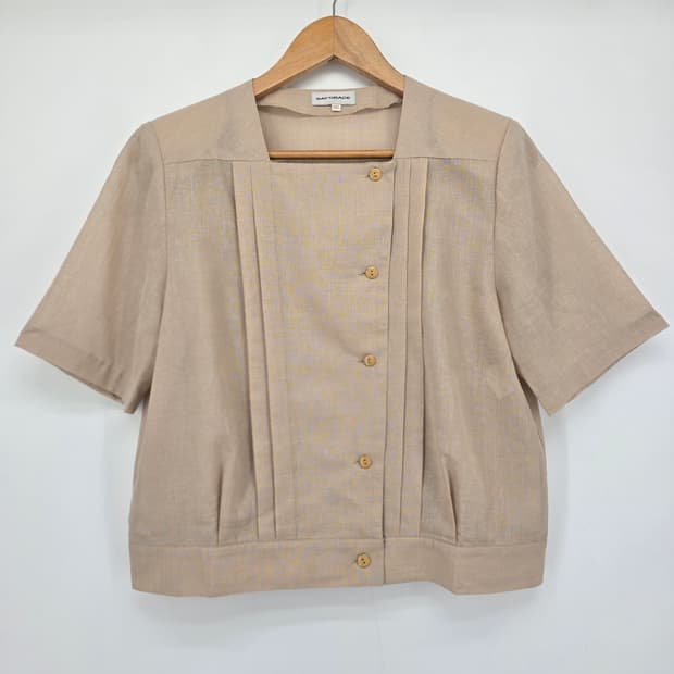 일본 빈티지 세이오라제 베이지 린넨 반팔 블라우스