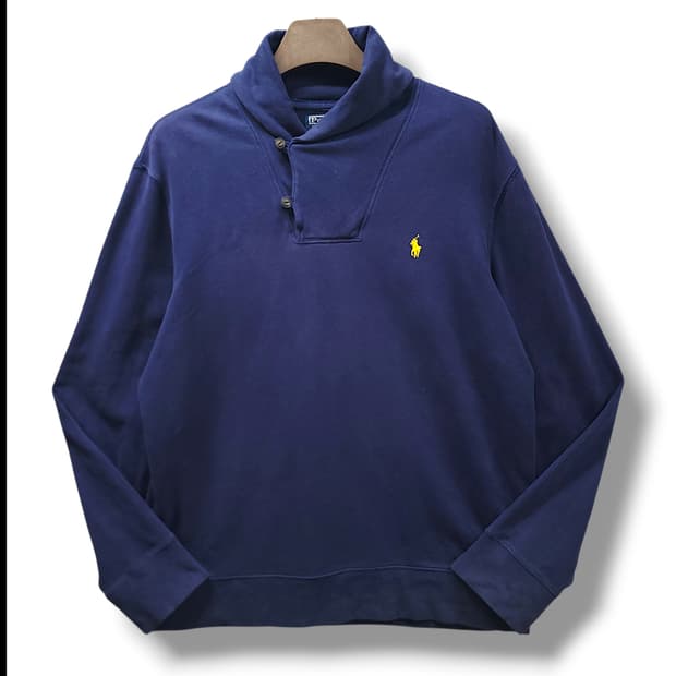 [2XL] 폴로 블루 숄카라 투버튼 스웻셔츠