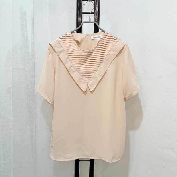 일본빈티지 플리츠 반팔블라우스 로맨틱 3512