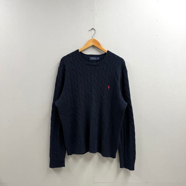 남성 XL / 폴로랄프로렌 꽈배기 니트 네이비 레드포니